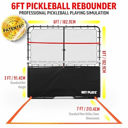 Diagram of a 6ft pickleball rebounder with dimensions.