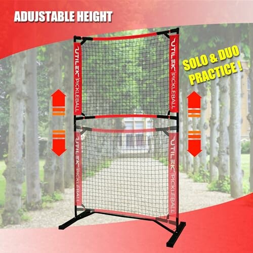 Adjustable height pickleball practice net for solo and duo practice.