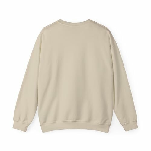 Back view of a plain beige crewneck sweater