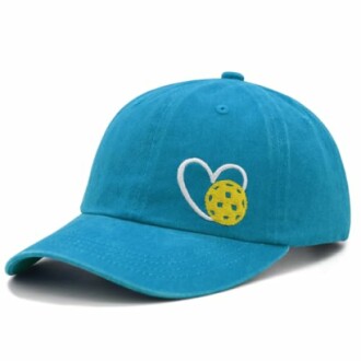 Blue cap with heart and ball embroidery on the front