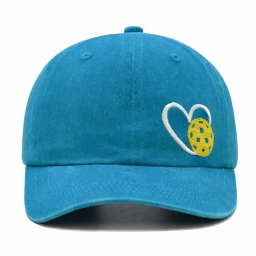 Blue hat with heart and yellow pattern design