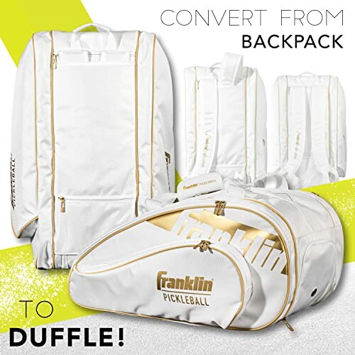 Convertible pickleball bag transforming from backpack to duffle.