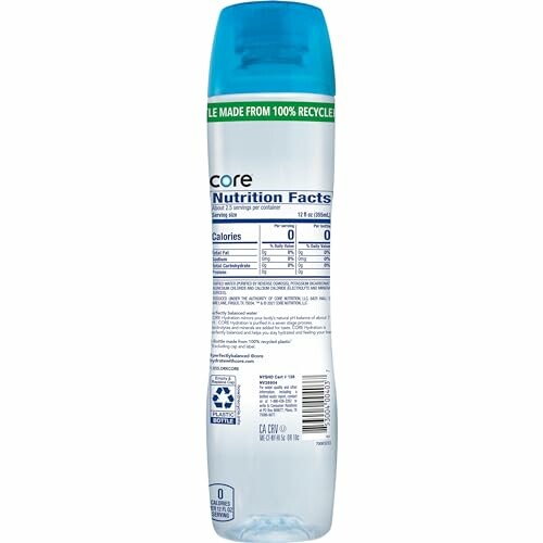 Core water bottle showing nutrition facts and recycling information