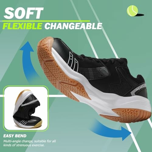 Flexible sports shoe with easy bend for exercise.