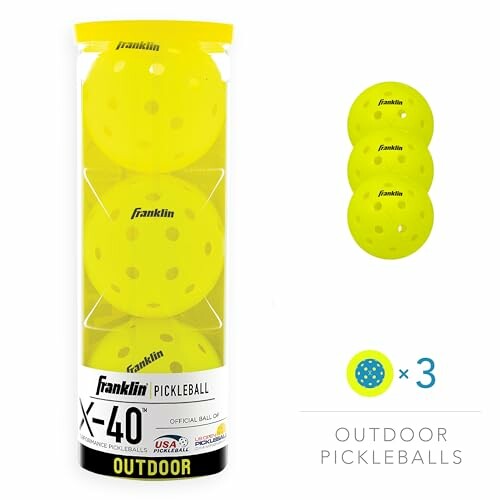 Franklin X-40 outdoor pickleballs in a tube with three balls.