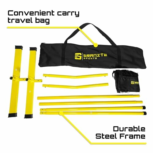 Granite Sports soccer goal set with carry bag and steel frame components.