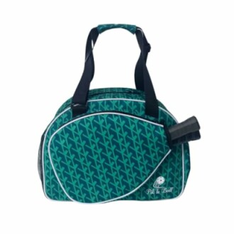 Green tennis bag with racket holder and leaf pattern