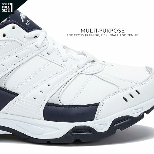 White multi-purpose sports shoe for training, pickleball, and tennis.