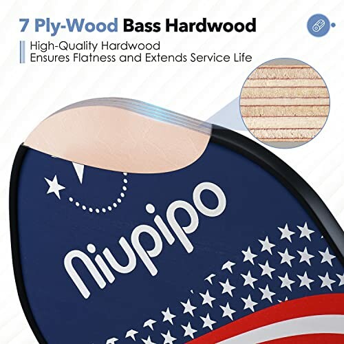 Niupipo ping pong paddle with 7-ply wood construction.