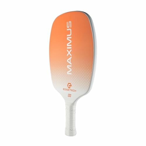 Orange pickleball paddle with 'Maximus' and 'Edgetech' branding.