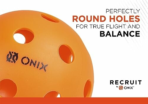 Orange pickleball with round holes and Onix logo.