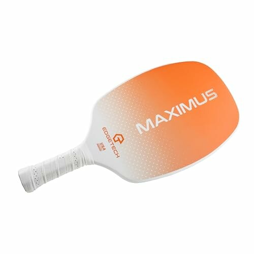 Orange and white pickleball paddle with Maximus branding