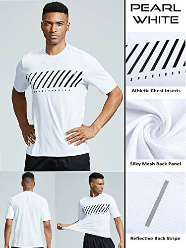 Pearl white athletic shirt with black stripe design and reflective back stripe.