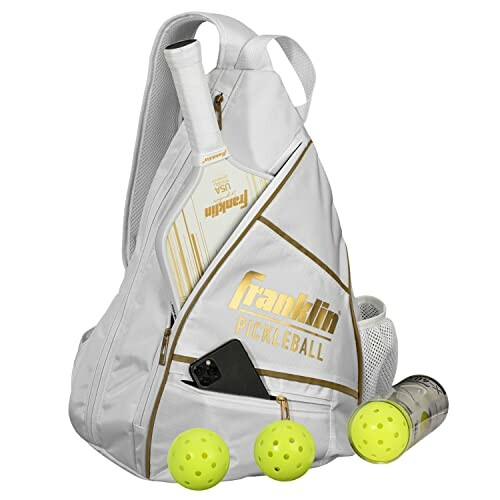 Pickleball backpack with paddles, balls, and water bottle.