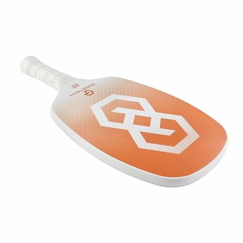 Orange pickleball paddle with white handle