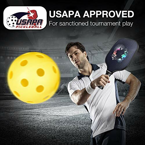 Pickleball player hitting a ball on a court with USAPA approval.