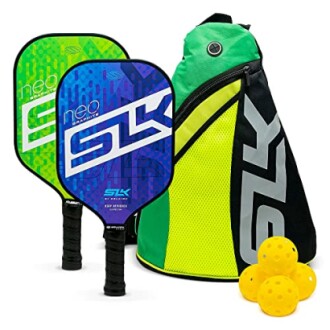 Pickleball paddles, balls, and bag set.