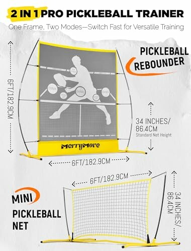 Pickleball trainer with rebounder and mini net for versatile training.