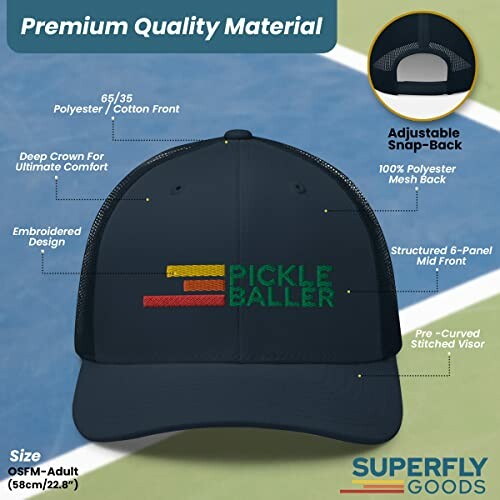 Pickleballer hat with premium quality material and adjustable snap-back.