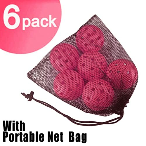 Set of six pink pickleballs in a mesh bag.