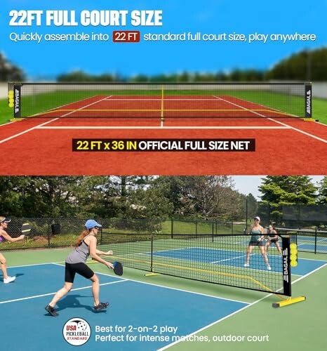 22ft full court size portable pickleball net for outdoor play.