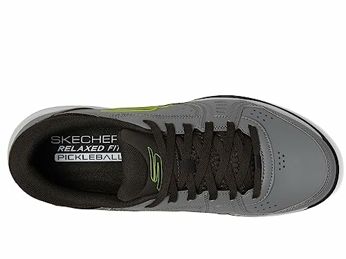 Top view of a Skechers pickleball shoe in gray and black.