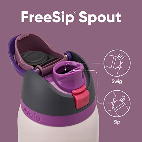 Water bottle with FreeSip spout showing swig and sip options.