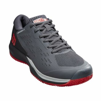 Wilson grey tennis shoe with red sole