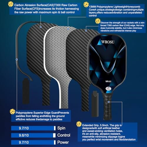 Four Wrosu pickleball paddles with descriptions and ratings.