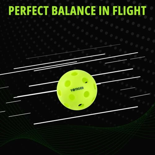 Yellow perforated ball with text 'Perfect Balance in Flight'